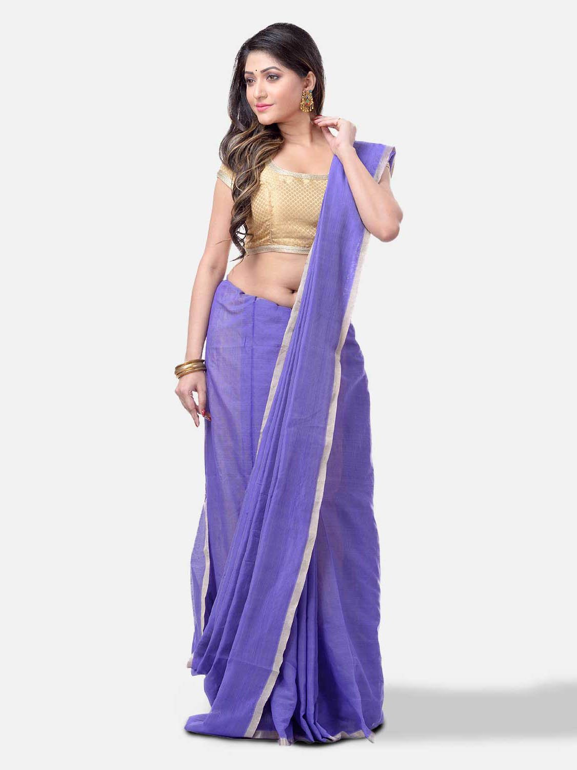  Women`s Cotton Silk and Bengal Soft Khadi Cotton Mix Ghicha Handloom Saree With Blouse Piece (Purple)